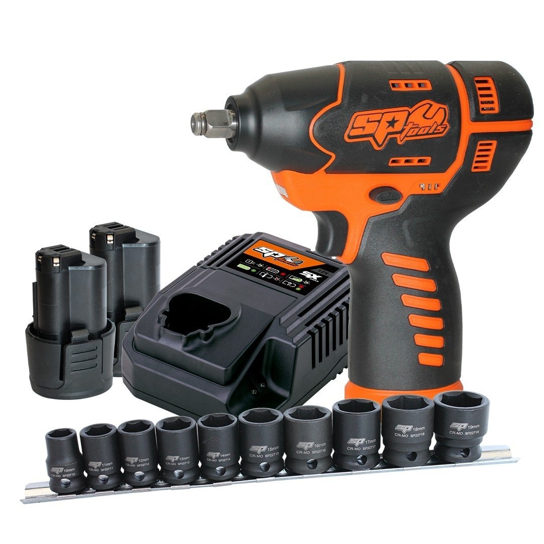 38-slagmoersleutel-12v-met-lader-2-x-25ah-accu-en-doppen 3/8" SLAGMOERSLEUTEL 12V MET LADER, 2 X 2,5Ah ACCU EN DOPPEN - Afbeelding 1