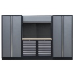PROFESSIONEEL GARAGE WANDSYSTEEM 2 RUGPANELEN+ 2 KASTEN MET HOUTEN WERKBLAD
