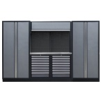 PROFESSIONEEL GARAGE WANDSYSTEEM 2 RUGPANELEN+ 2 KASTEN MET RVS WERKBLAD