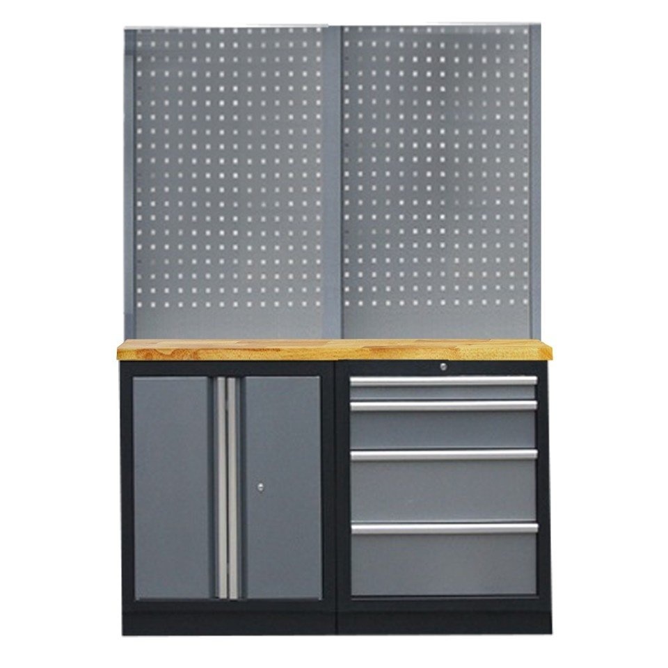 professioneel-garage-wandsysteem-2-rugpanelen-met-houten-werkblad PROFESSIONEEL GARAGE WANDSYSTEEM 2 RUGPANELEN MET HOUTEN WERKBLAD - Afbeelding 1