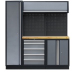 PROFESSIONEEL GARAGE WANDSYSTEEM 2 RUGPANELEN+KAST MET HOUTEN WERKBLAD