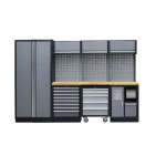 PROFESSIONEEL GARAGE WANDSYSTEEM 3 RUGPANELEN+ 1 KAST MET HOUTEN WERKBLAD