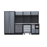 PROFESSIONEEL GARAGE WANDSYSTEEM 3 RUGPANELEN+ 1 KAST MET RVS WERKBLAD