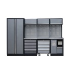 PROFESSIONEEL GARAGE WANDSYSTEEM 3 RUGPANELEN+ 1 KAST MET RVS WERKBLAD