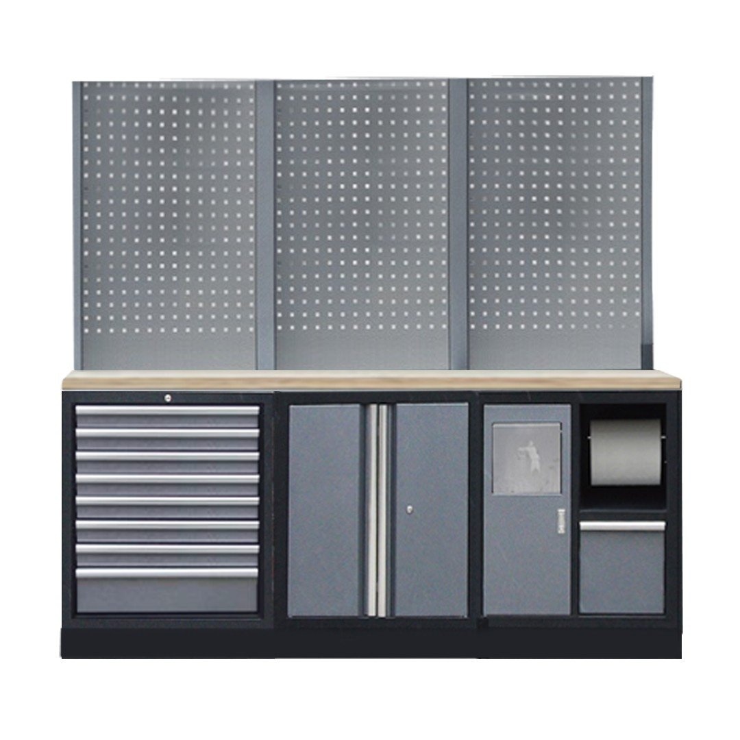 professioneel-garage-wandsysteem-3-rugpanelen-met-houten-werkblad PROFESSIONEEL GARAGE WANDSYSTEEM 3 RUGPANELEN MET HOUTEN WERKBLAD - Afbeelding 1