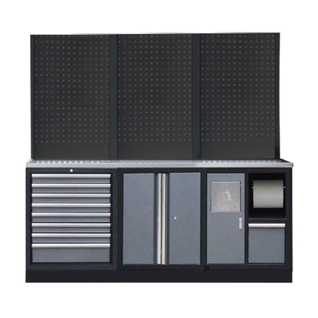 professioneel-garage-wandsysteem-3-rugpanelen-met-rvs-werkblad-1 PROFESSIONEEL GARAGE WANDSYSTEEM 3 RUGPANELEN MET RVS WERKBLAD - Afbeelding 1