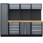 PROFESSIONEEL GARAGE WANDSYSTEEM 3 RUGPANELEN+KAST MET HOUTEN WERKBLAD