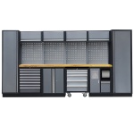 PROFESSIONEEL GARAGE WANDSYSTEEM 4 RUGPANELEN+ 2 HOGEKASTEN MET HOUTEN WERKBLAD