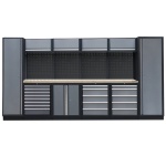 PROFESSIONEEL GARAGE WANDSYSTEEM 4 RUGPANELEN+ 2 KASTEN MET HOUTEN WERKBLAD