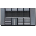 PROFESSIONEEL GARAGE WANDSYSTEEM 4 RUGPANELEN+ 2 KASTEN MET RVS WERKBLAD