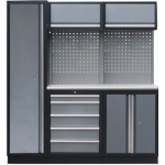 PROFESSIONEEL GARAGE WANDSYSTEEM 2 RUGPANELEN+KAST MET RVS WERKBLAD