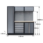 PROFESSIONEEL GARAGE WANDSYSTEEM 2 RUGPANELEN+KAST MET HOUTEN WERKBLAD