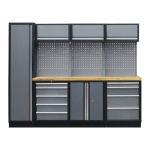 PROFESSIONEEL GARAGE WANDSYSTEEM 3 RUGPANELEN+KAST MET HOUTEN WERKBLAD